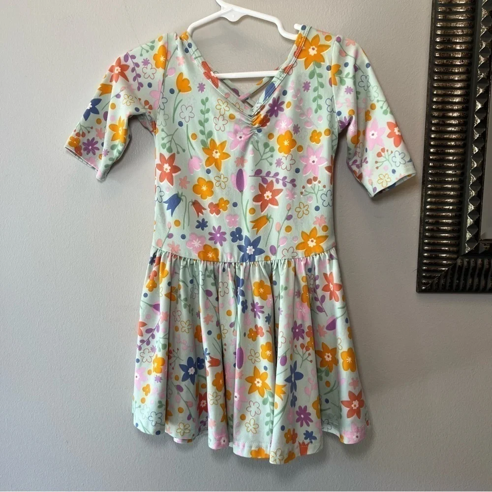 Dot Dot Smile Short Sleeve Kids Dress Mint Green With Flowers Size 2T